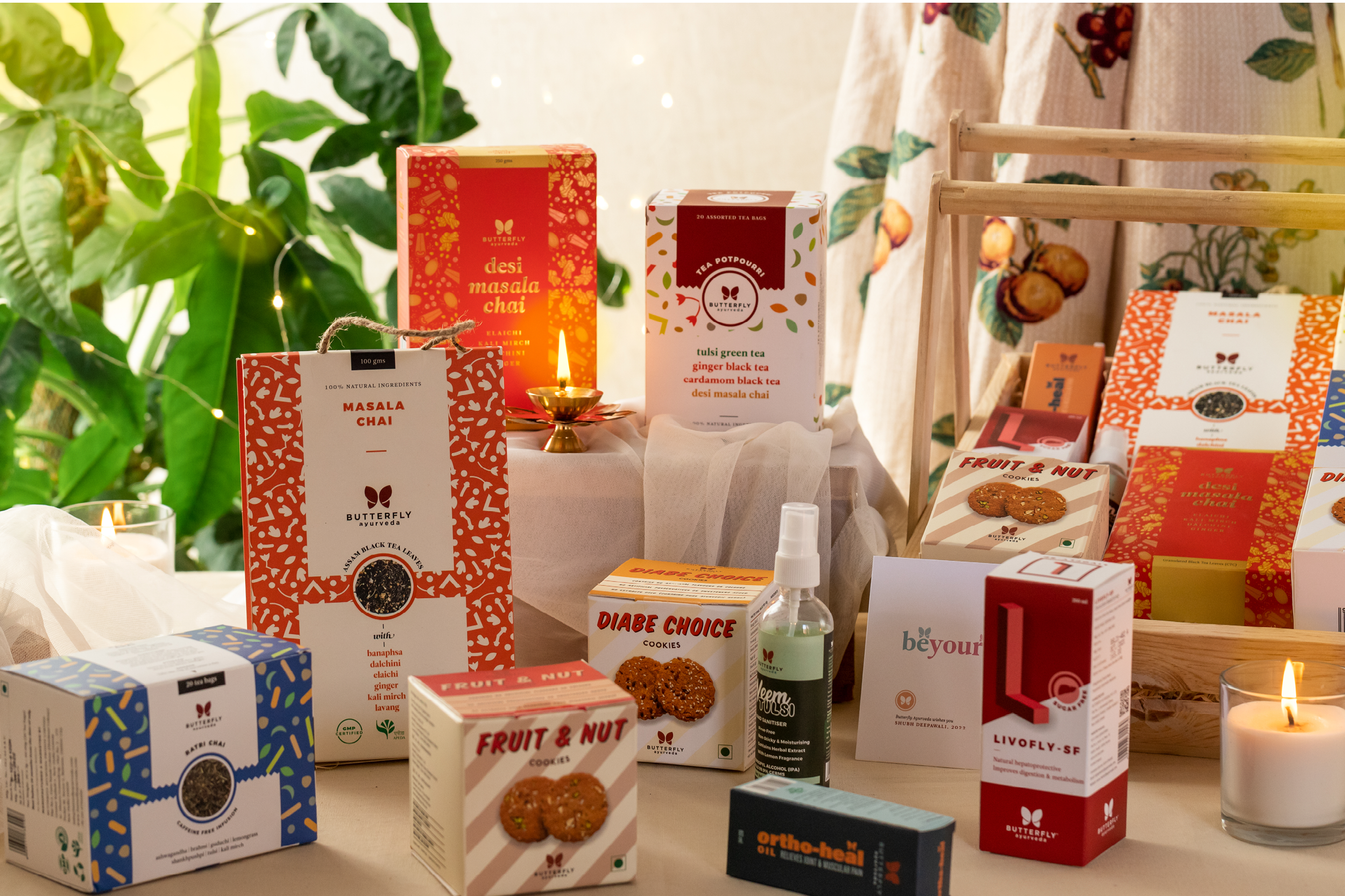 Nikhaar Hamper: Perfect Diwali Gift for Colleagues, Featuring Ayurvedic Cookies in a Beautiful Wooden Basket
